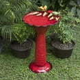 thumbnail image 1 of Alpine Corporation 28-Inch Metal Bird Bath with Birds and Leaves, Red, 1 of 12