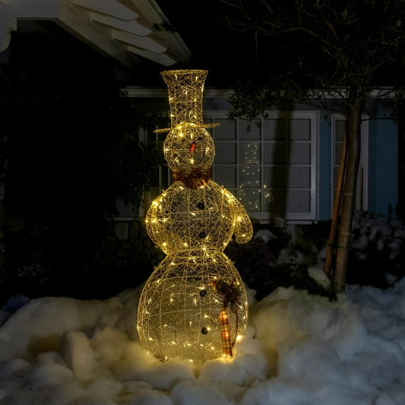 Alpine Corporation 28" x 18" x 71" Large Gold Wire Snowman Holiday Decoration with LED Lights
