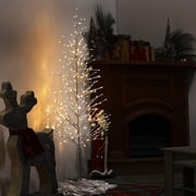 Alpine Corporation 28" x 65" Pre-Lit Silver Foil Christmas Tree with Base and Yard Stake
