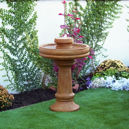 Alpine Corporation 29-Inch Polyresin Bird Bath Fountain with LED Light, Brown
