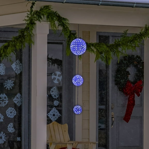 Alpine Corporation 3-Tier Ornament String Holiday Decoration with LED Lights, Blue/White