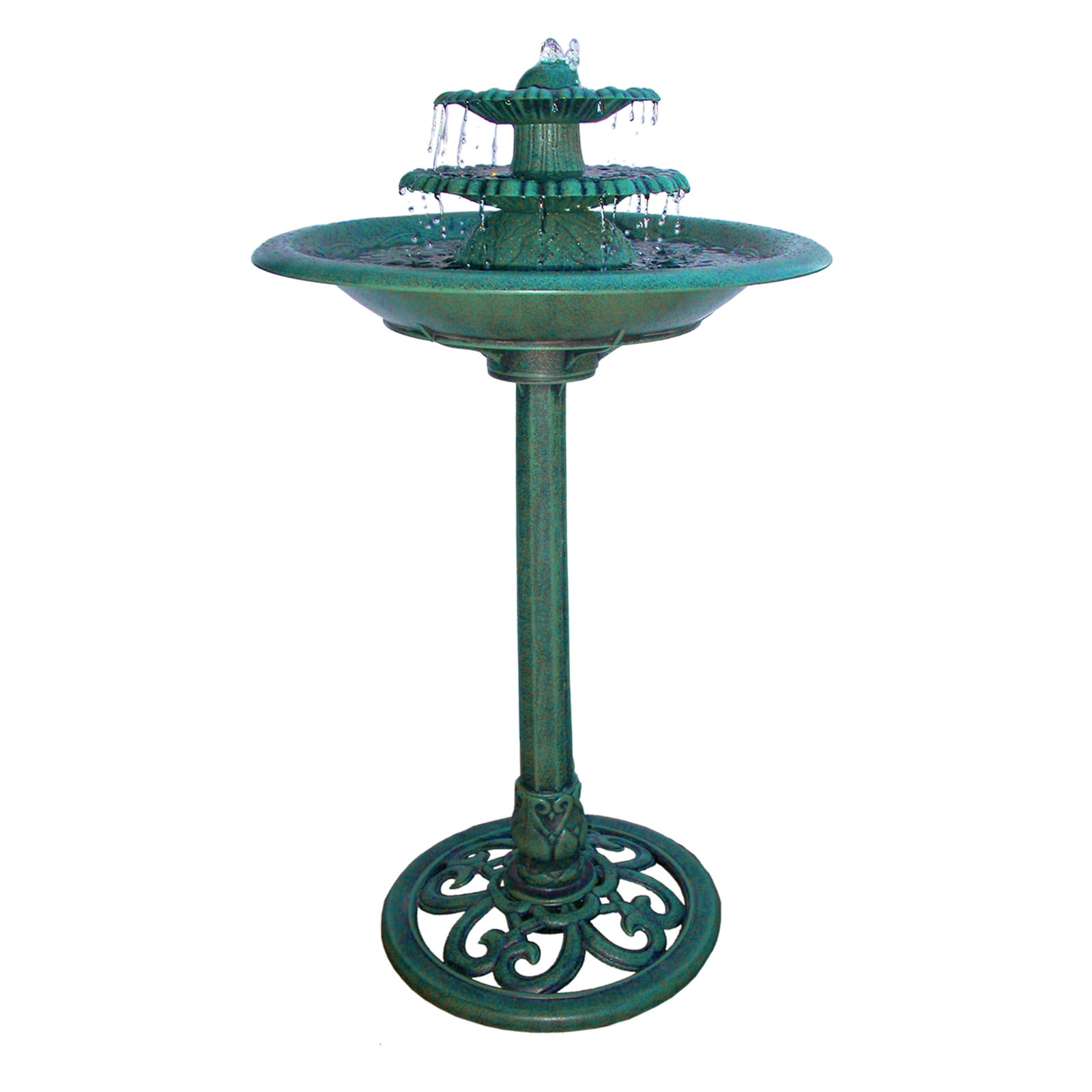 Alpine Corporation 3-Tier Outdoor Vintage Pedestal Fountain Bird Bath, Green