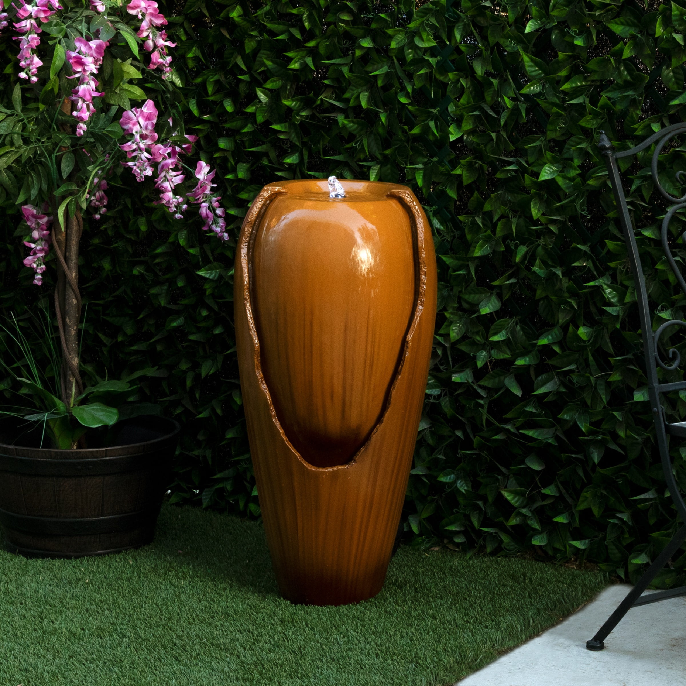 Alpine Corporation 32" Indoor and Outdoor Jar Water Fountain, Brown