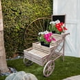 thumbnail image 1 of Alpine Corporation MBB100 59" Tall Indoor/Outdoor Wooden Cart Plant and Display Stand with Chalkboard, Rustic Fir Wood Garden Planter Decor, Light Brown, 1 of 2