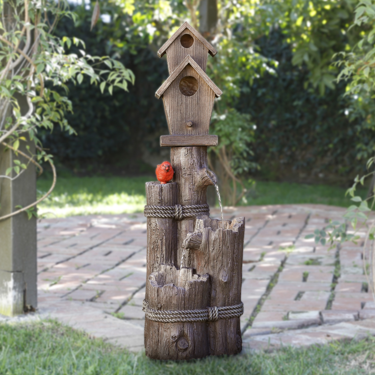 Alpine Corporation 35-Inch Fountain and Birdhouse with Cardinal Figurine - image 1 of 12