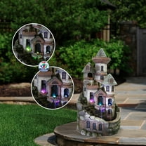 Alpine Corporation 35" Tall Outdoor Corded Electric Castle Fountain with Color Changing LED Lights