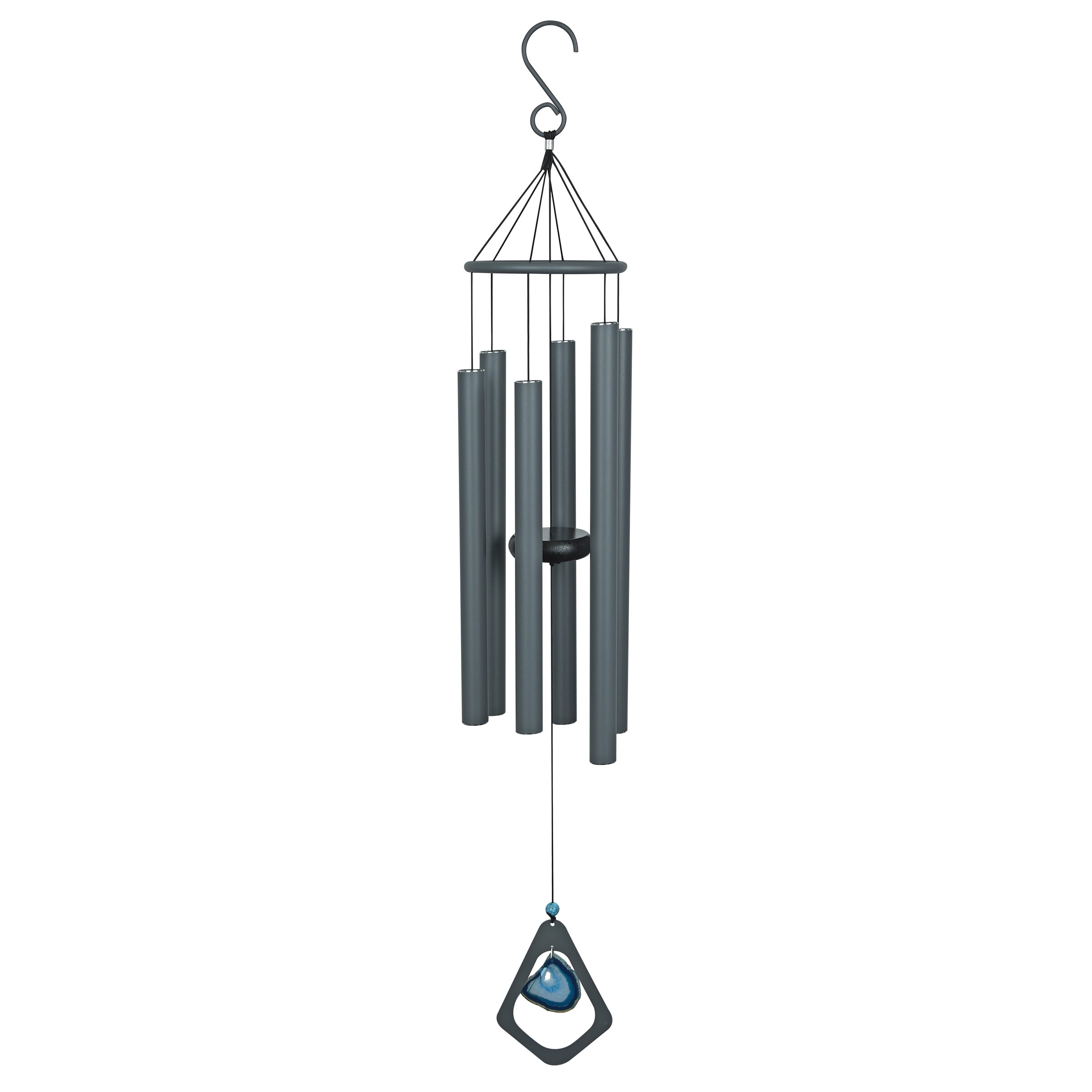 39" Gray Aluminum Wind Chime with Blue Gemstone