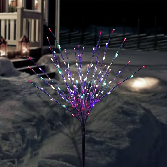 Alpine Corporation 39"H Indoor/Outdoor Metallic Foil Tree Stake Holiday Decoration, Multi-Colored LED Lights, Silver