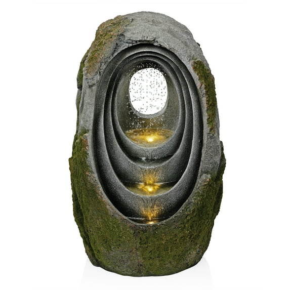 Alpine Corporation 32"H 4-Tier Layer Oval Rainforest Fountain w/LED Lights