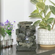 Alpine Corporation 4-Tier Indoor Cascading Tabletop Fountain with LED Lights