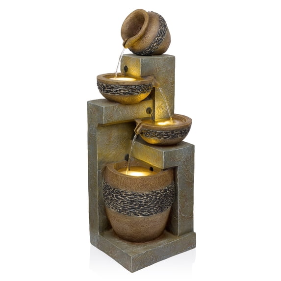 Alpine Corporation 4 Tier Pots with Stones Fountain with LED Lights