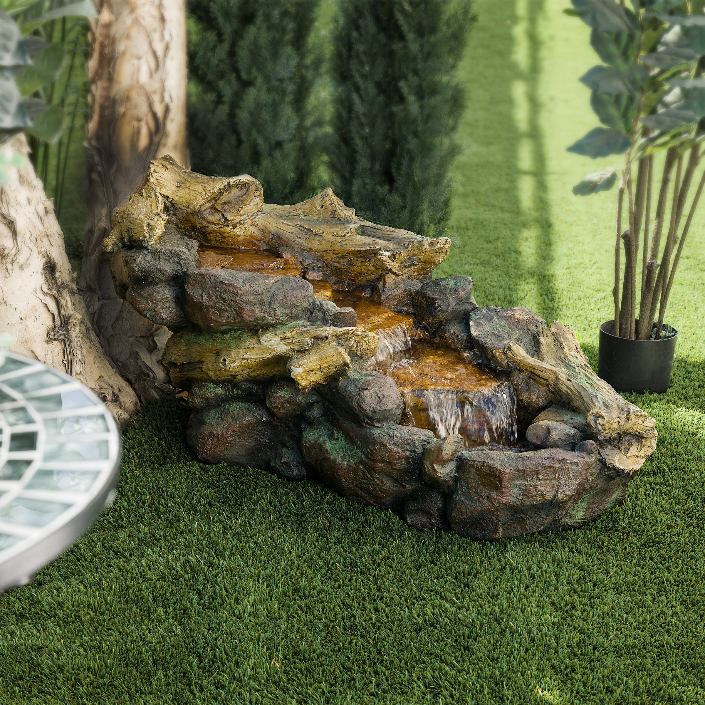 Alpine Corporation 41" Long Indoor/Outdoor River Rock and Log Fountain with LED Lights - image 1 of 12