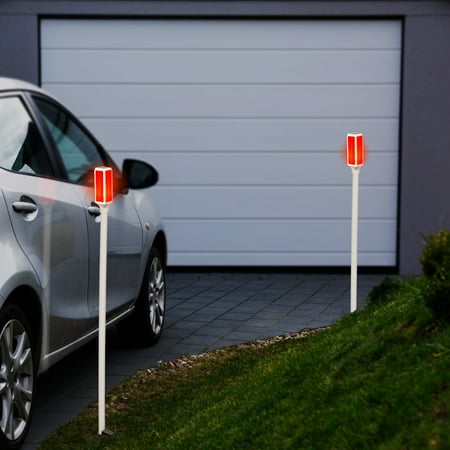 Alpine Corporation 43" White Plastic Solar-Powered Driveway Markers with Red LED Lights, Set of 2