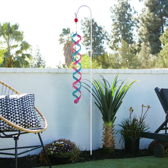 Alpine Corporation 44" Metal Wind Spinner with 84" Shepherd's Hook, Blue/Pink