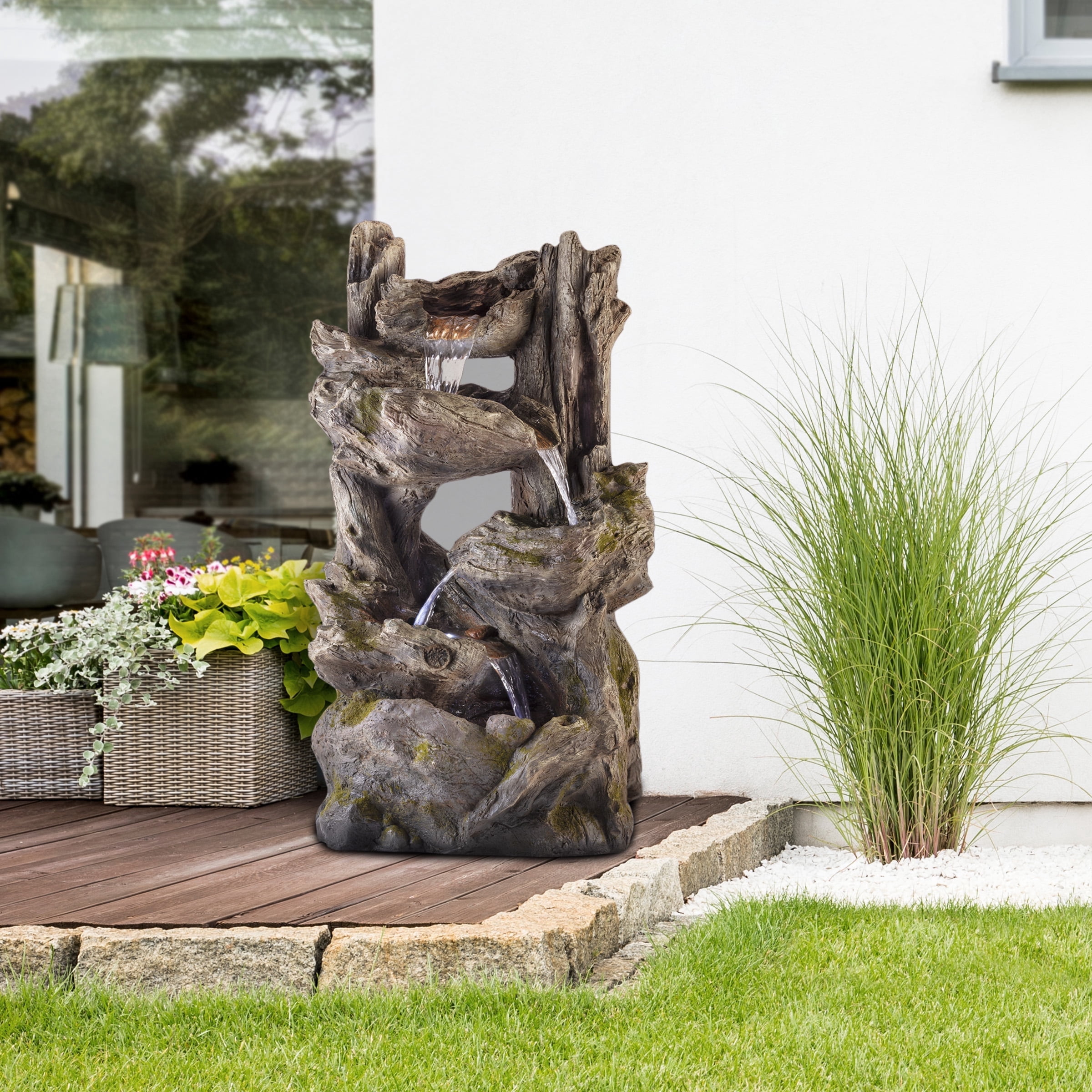 Alpine Corporation 5-Tier Outdoor/Indoor Rainforest Rock Water Fountain with LED Lights