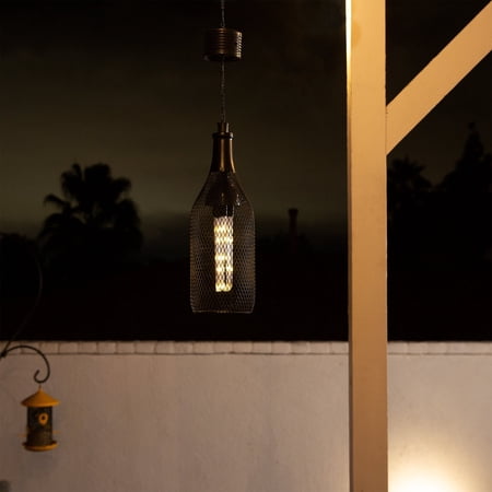 Alpine Corporation 5" x 13" Hanging Metal Lantern with Solar-Powered LED Light, Black