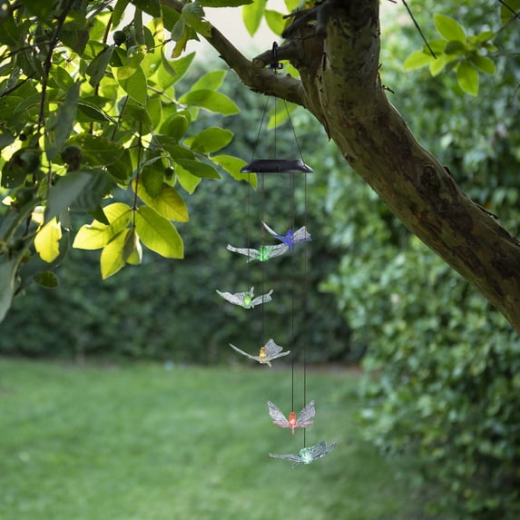 Alpine Corporation 5" x 27" Solar-Powered Color Changing LED Butterfly Windchime