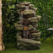 Alpine Corporation 51 Tall Outdoor Rainforest Floor Fountain with LED Lights and Bluetooth Speaker