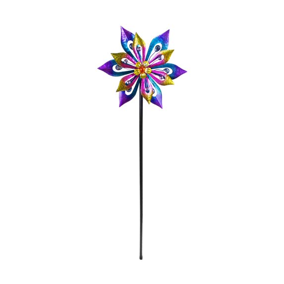 Alpine Corporation 54"H Metal Layered Floral Wind Spinner Garden Stake