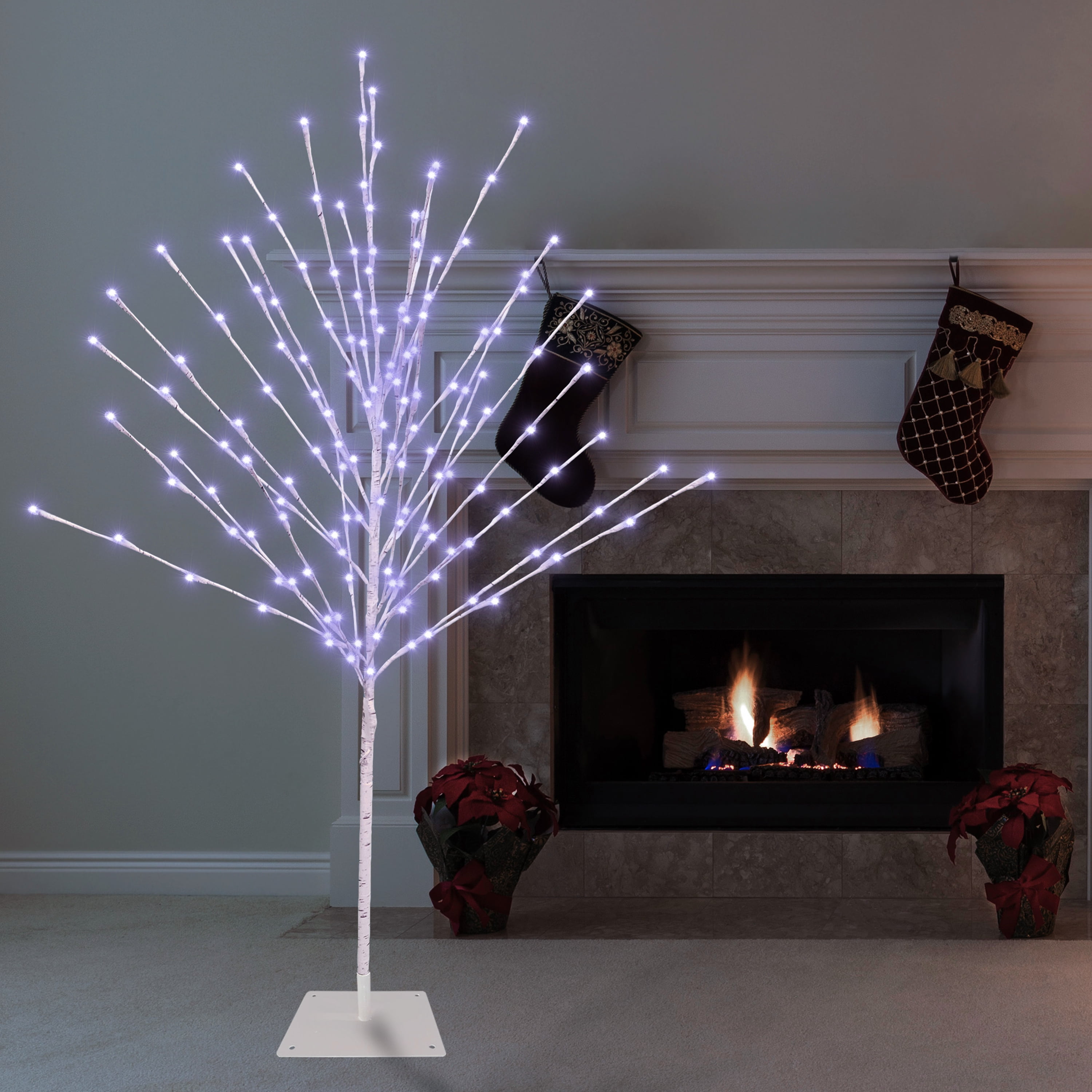 Alpine Corporation 59-Inch White Birch Christmas Tree with White LED Lights