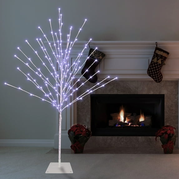 Alpine Corporation 59-Inch White Birch Christmas Tree with White LED Lights