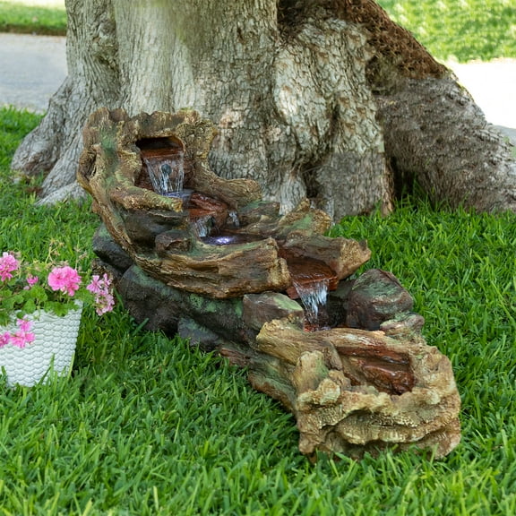 Alpine Corporation 59" x 16" x 20" Polystone Light-Up Cascading Floor Pump Fountain, Brown