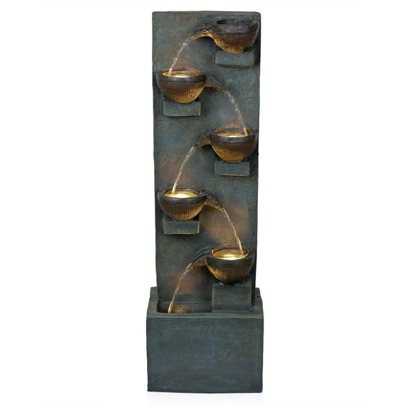 Alpine Corporation 6-Tier Bowl Old Fashion Gray Fountain w/ Warm White LED