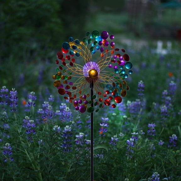 Alpine Corporation 60" Metal Rainbow Wind Spinner with Solar-Powered LED Lights