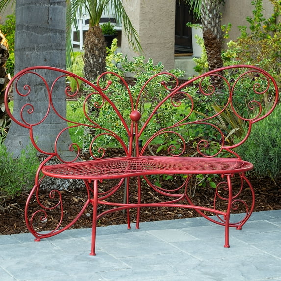 Alpine Corporation 62" x 26" x 38" Outdoor or Indoor Steel Butterfly Garden Bench, Red