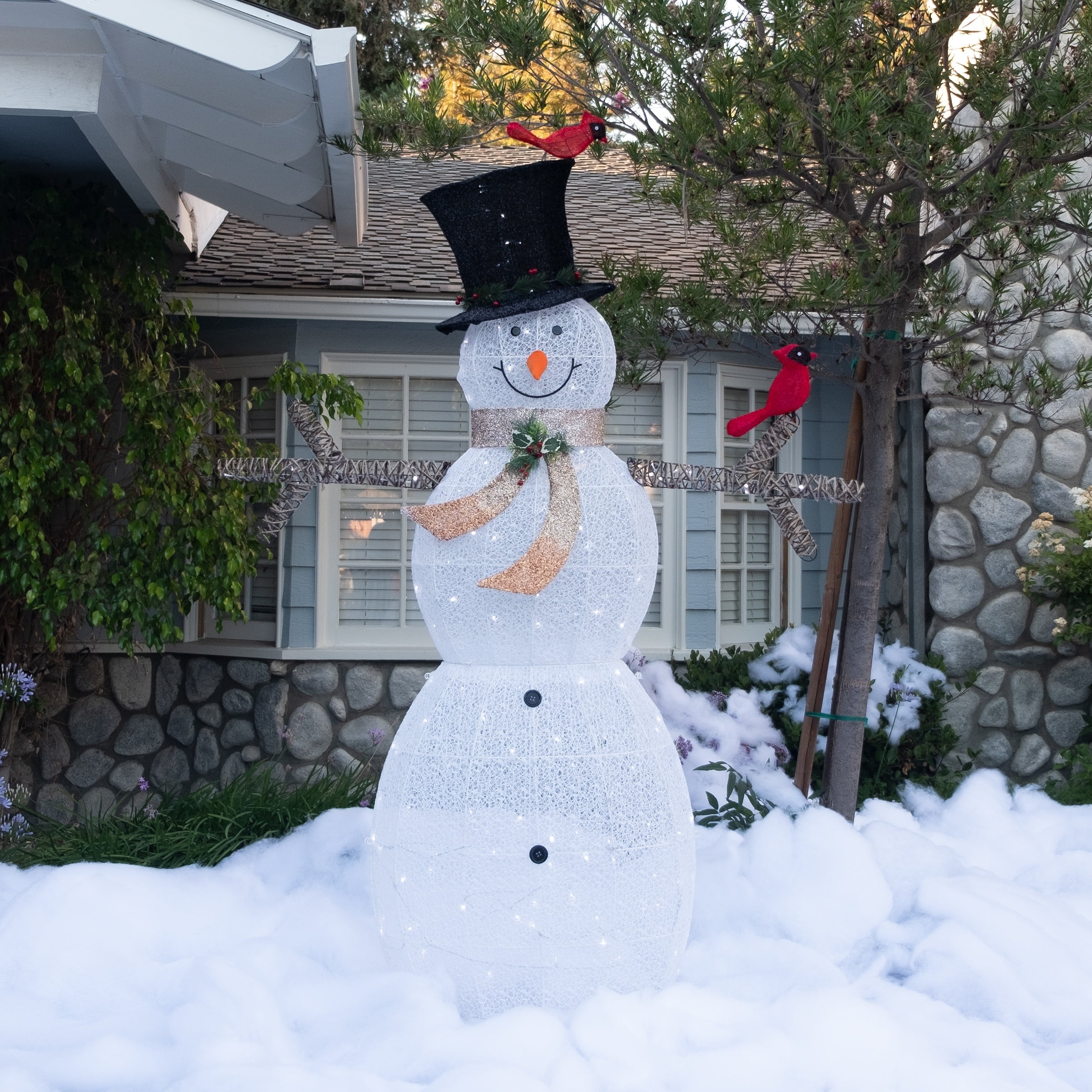 SnowMan  Alpine Corporation 74 in. Tall Mesh Snowman Decor with Red