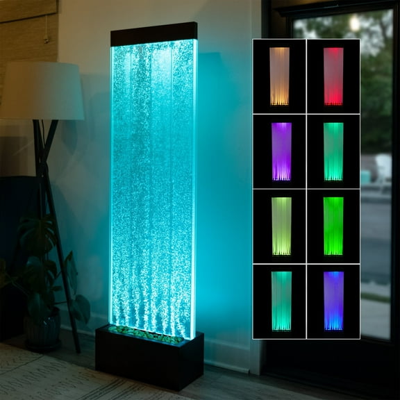 Alpine Corporation MLT134BK 72"H Indoor Bubble Wall Fountain with Color-Changing LED Lights & Remote, Black