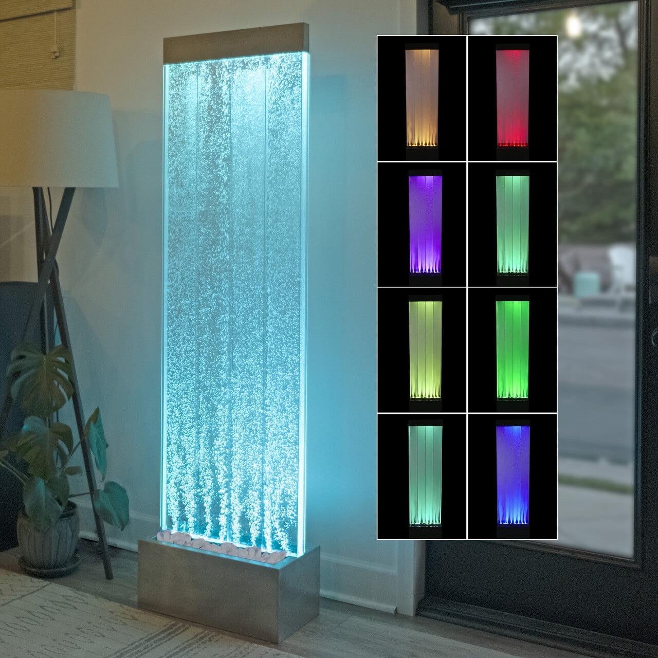 72-Inch Silver Indoor Bubble Wall Fountain with LED Lights