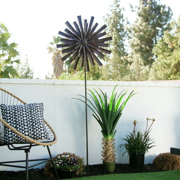 Alpine Corporation 81" Brown Iron Flowers Wind Spinner