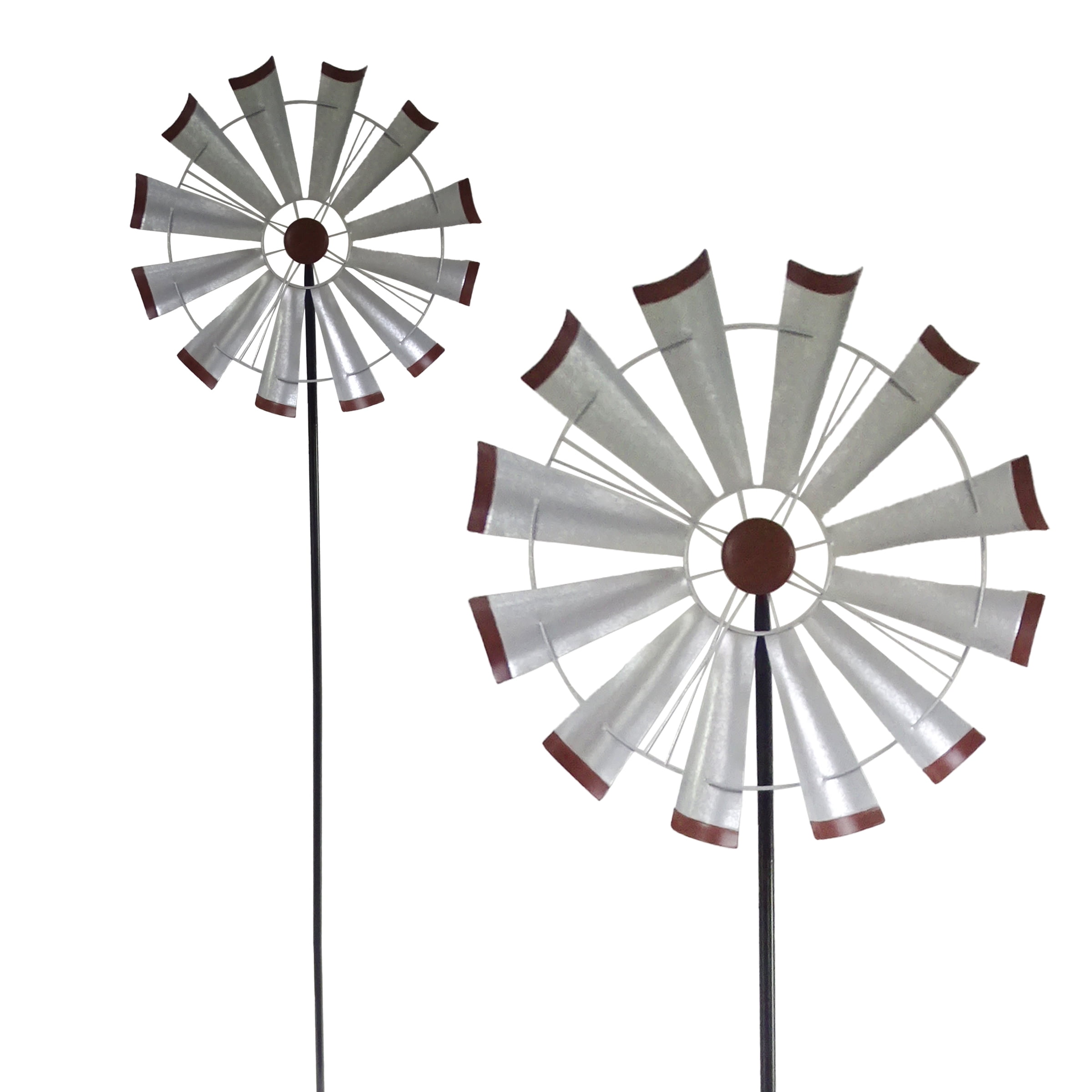 Tall Silver Metal Windmill Garden Stake for Outdoor Decor