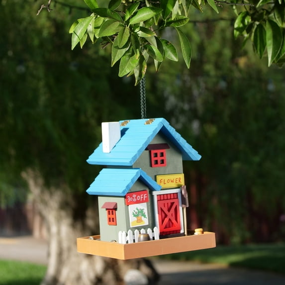 Alpine Corporation 9-Inch Hanging Flower Shop Bird Feeder, Multicolored
