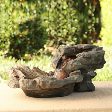 Alpine Corporation 9" Tall Indoor/Outdoor River Rock Waterfall Tabletop Electric Fountain with LED Lights
