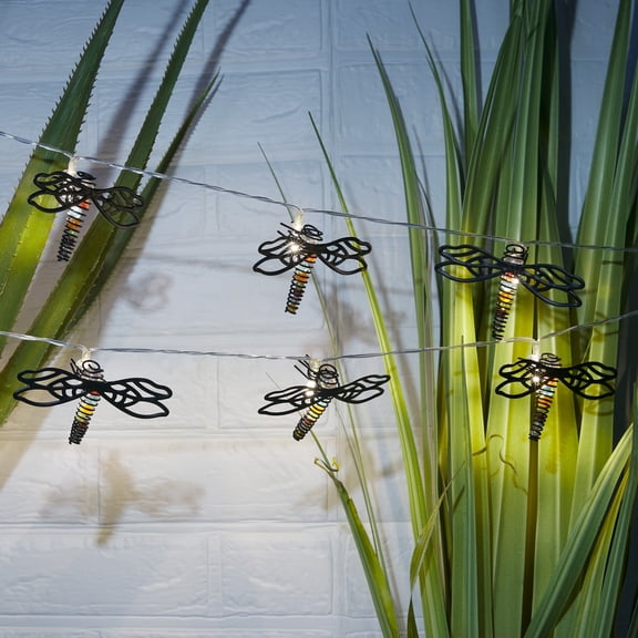 Alpine Corporation 93" Iron Wire Dragonfly Battery-Powered LED String Lights, Multicolor