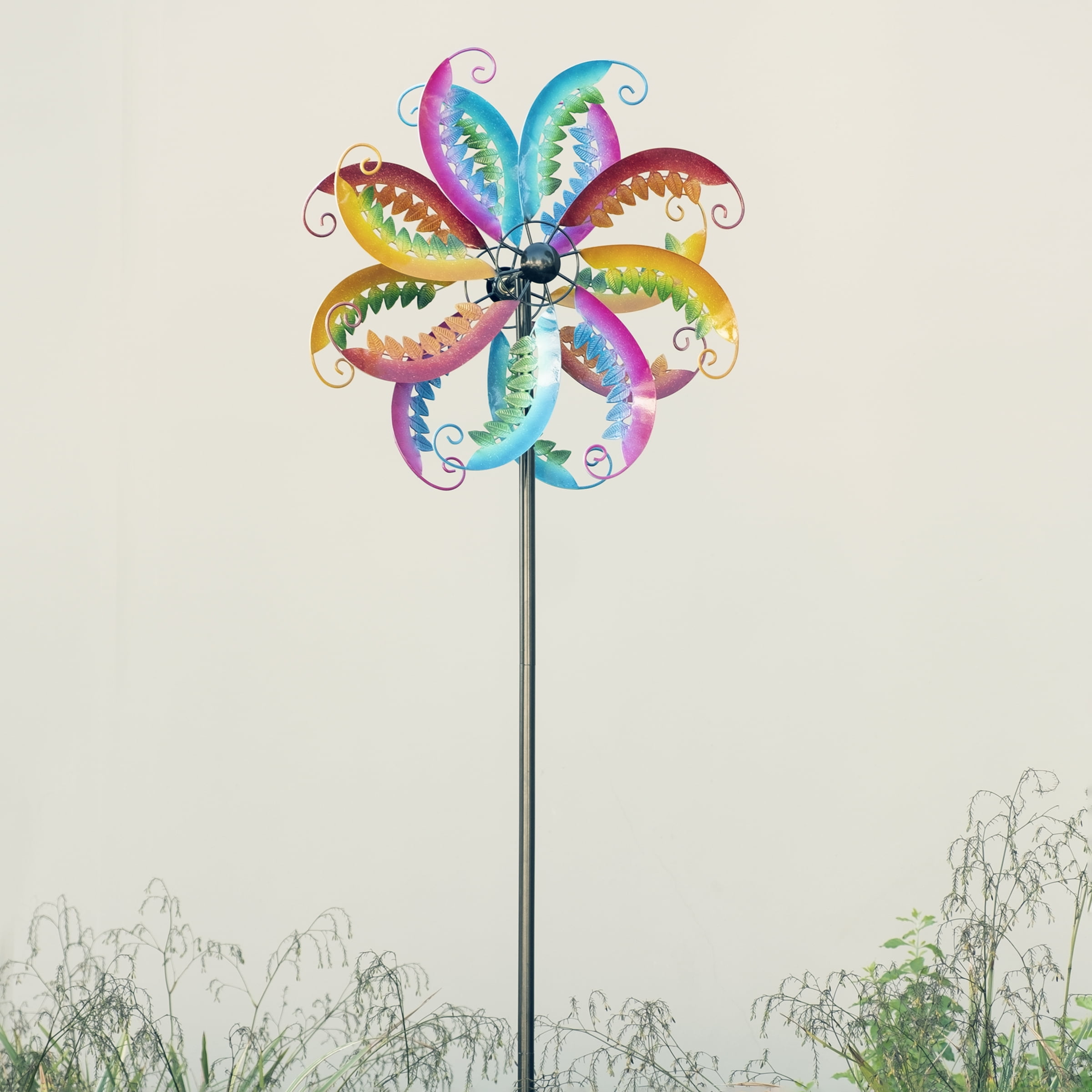 96" Multicolor Metal Jewel-Toned Wind Spinner Garden Stake