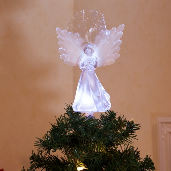 Alpine Corporation Angel Tree Topper with Fiber Optic Wings and LED Light