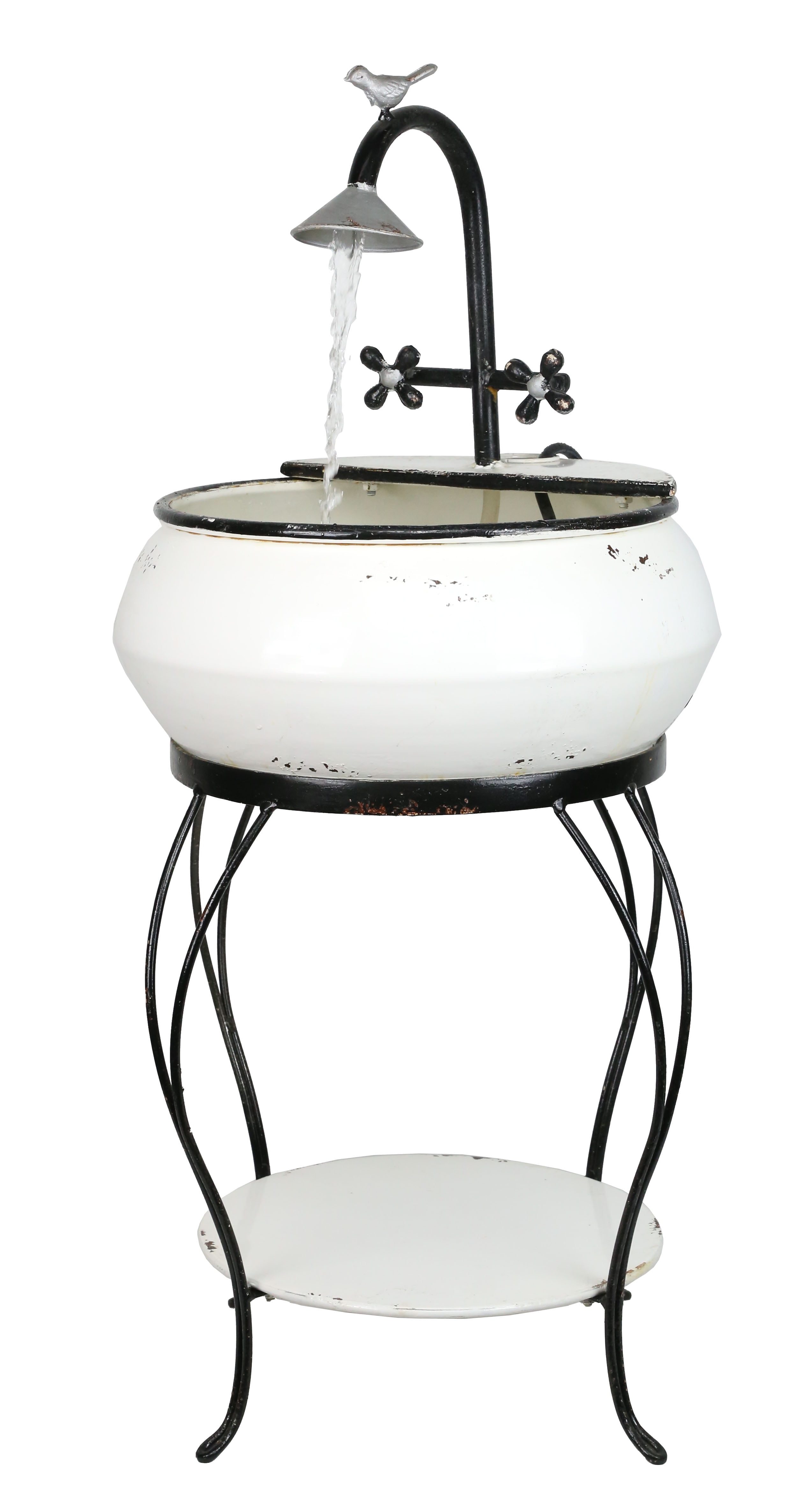 32" Black and White Metal Outdoor Sink Water Fountain