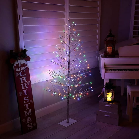 Alpine Corporation BYS144MC Silver Multi-Colored LED Lights Alpine Festive Christmas Tree