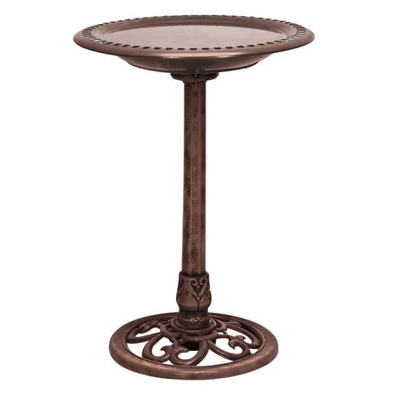 Alpine Corporation Bronze Pedestal Birdbath w/ Scrollwork Base and Ground Stake