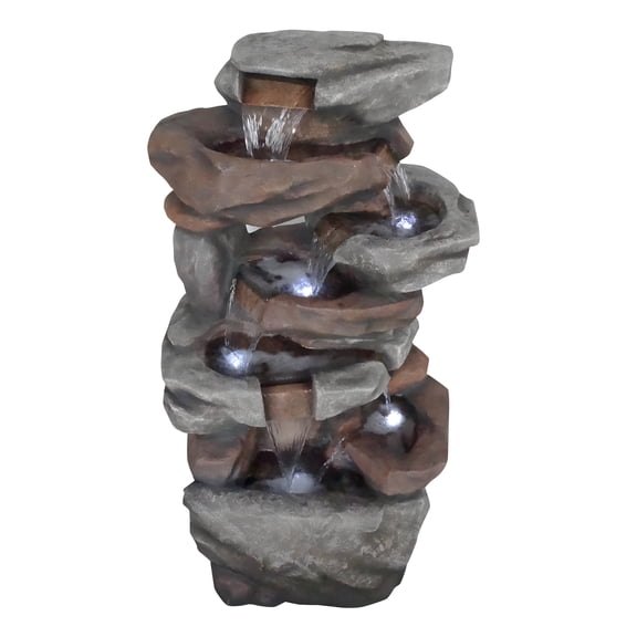 Alpine Corporation Cascading Natural Stone Fountain with LED Lights