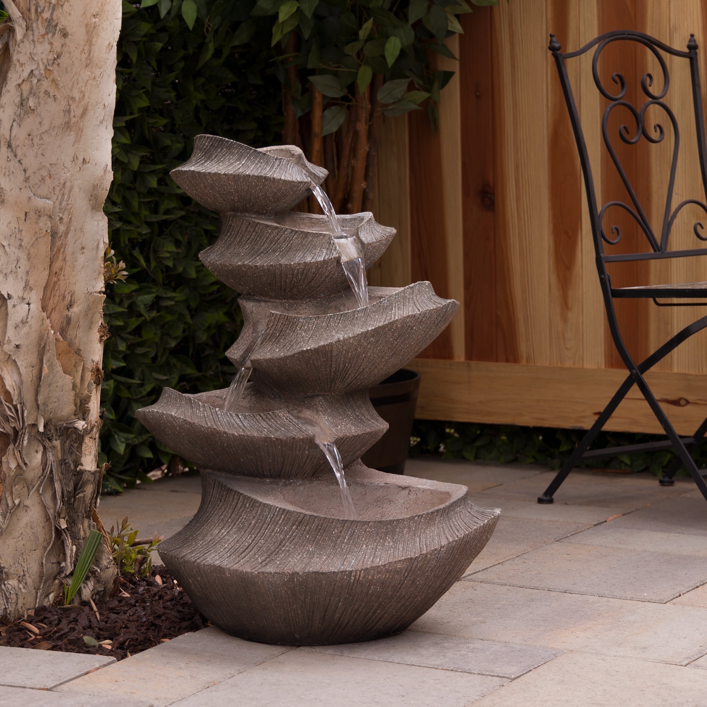 Alpine Corporation Cascading Outdoor Fountain with LED Lights, 31" High