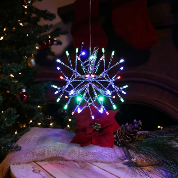 Alpine Corporation Christmas Twig Snowflake Ornament with LED Lights, Multi-Colored