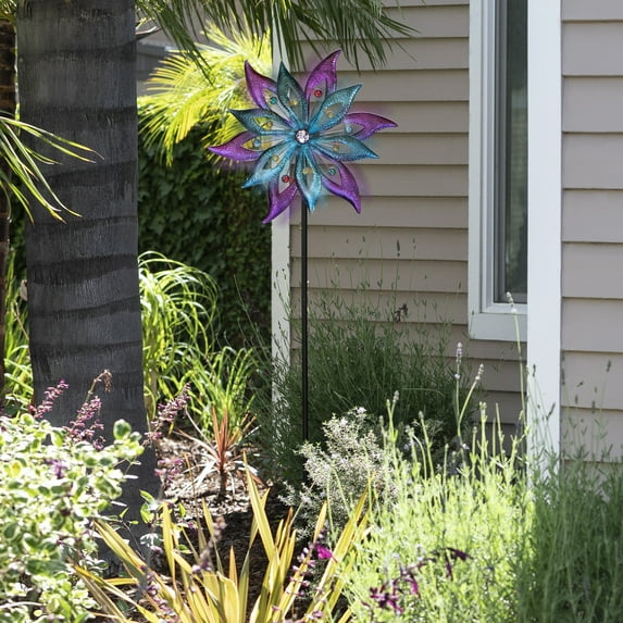 Alpine Corporation Dual Floral Windmill Stake with Gems