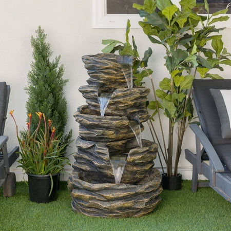 Alpine Corporation Five-Level Rock Waterfall Indoor/Outdoor Fountain