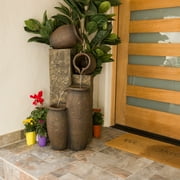 Alpine Corporation GIL140 43" Tall Indoor/Outdoor Pottery Fountain with Replaceable LED Lights, Water Feature for Garden, Patio, and Home D cor, Brown