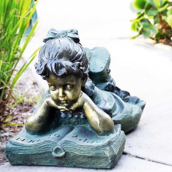 Alpine Corporation Girl Laying Down Reading Book Statue