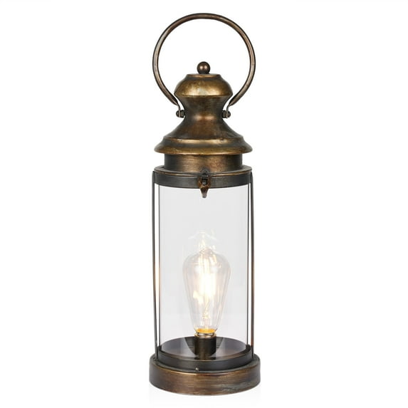 Alpine Corporation Gold Metal and Glass Lantern with Warm White LED- Small